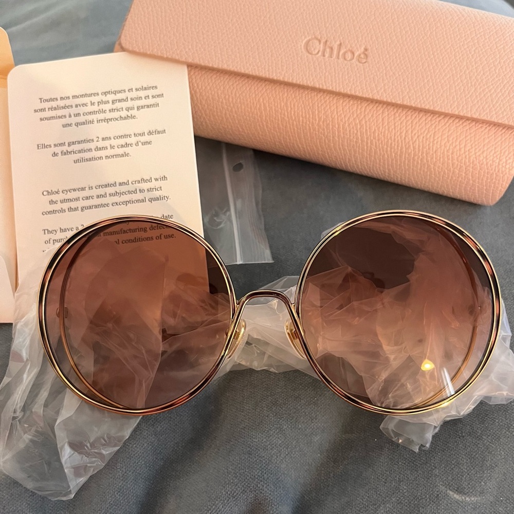 BNIB Chloe orange oversized round sunglasses